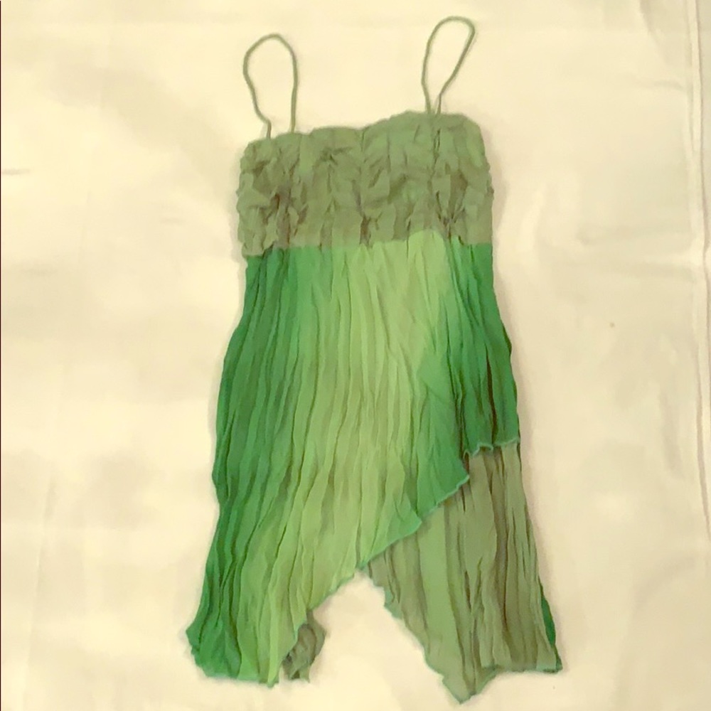 Multi color Green tank top with flare, sheer